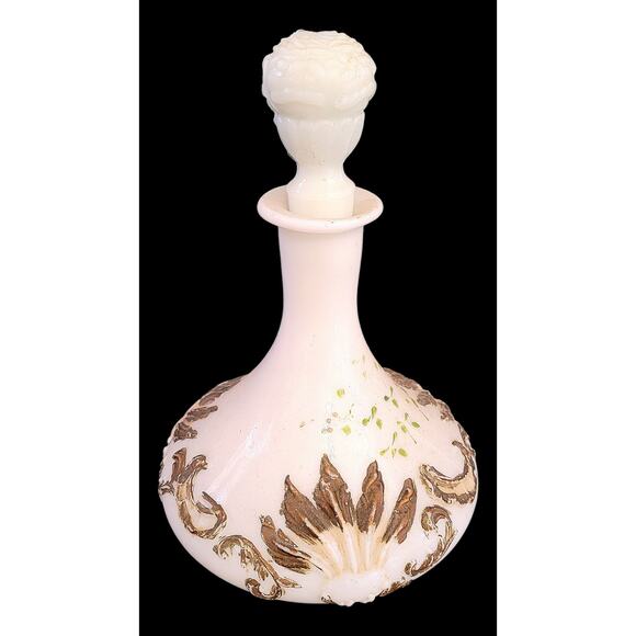 Victorian Milk Glass Perfume Bottle – Romantic Vintage Vanity Collectible - Picture 1 of 9